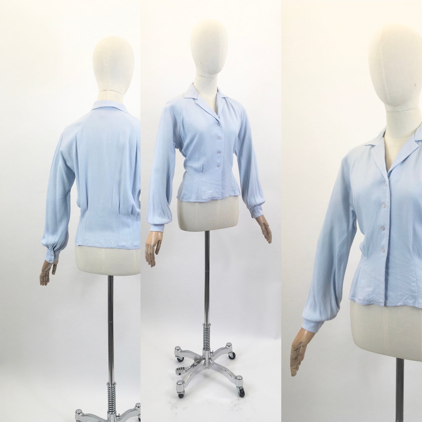 Original 1940's Long Sleeve Blouse - Cornflower Blue