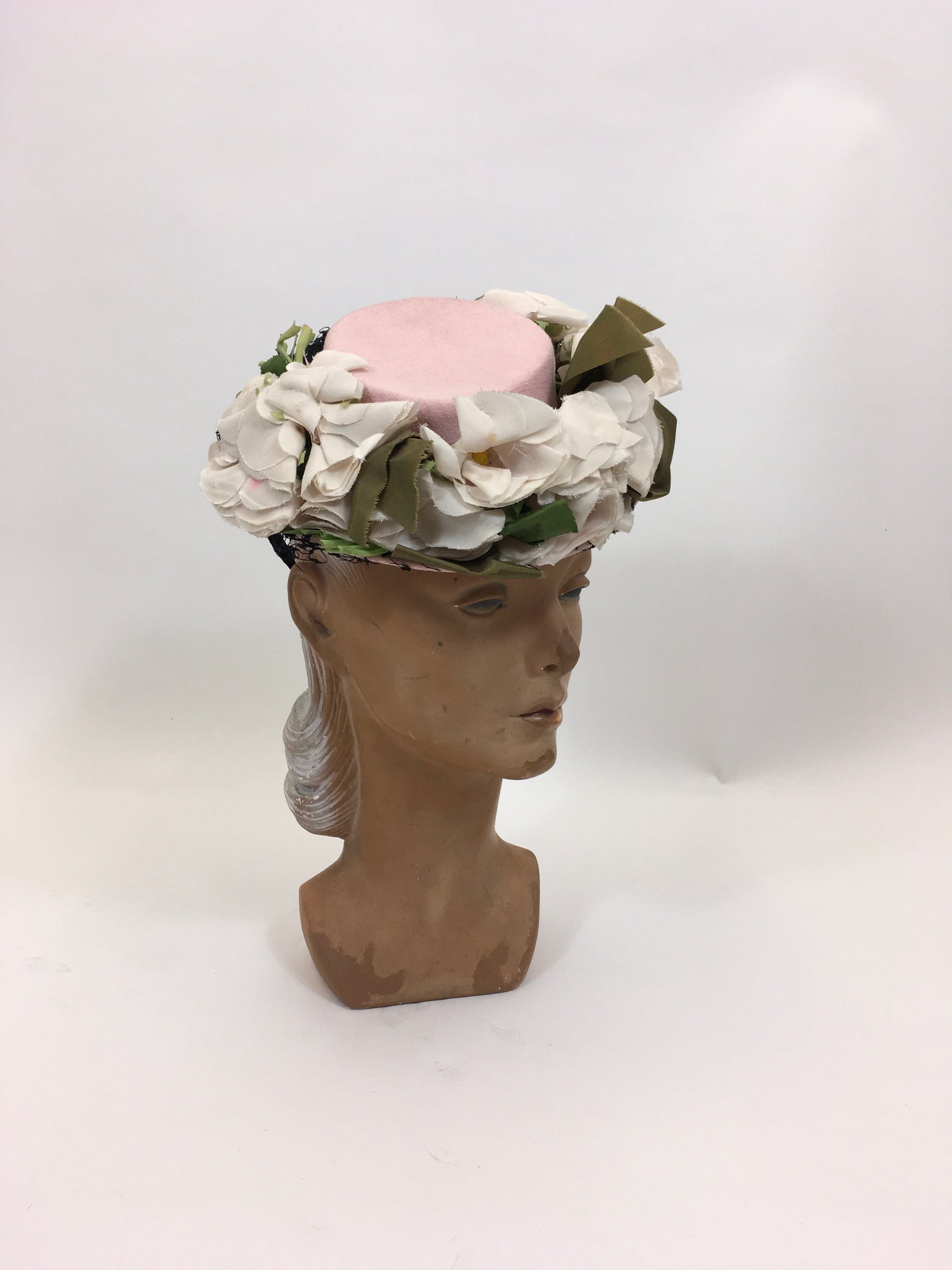 RESERVED FOR KAT -please do not buy Original 1940's Fabulous Topper Hat - Pale Pink with Flowers and Veil