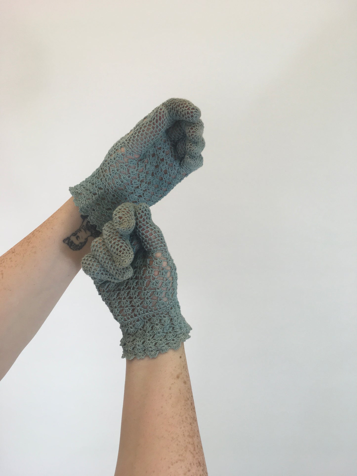 Original 40’s Fine Crochet Gloves - In A Pale Powder Blue