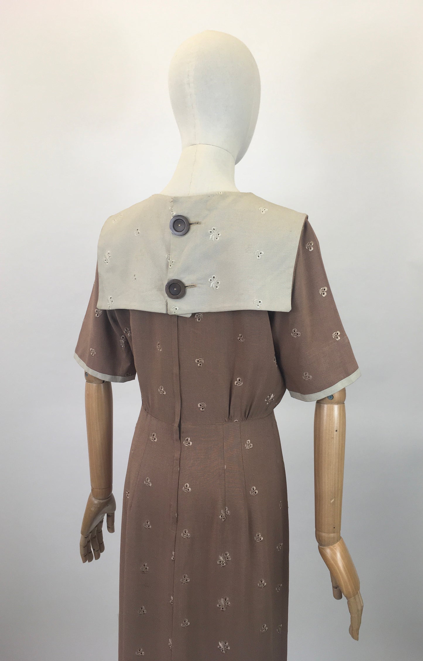 Original early 50’s Broderie Anglaise dress - in a Brown /Fawn colour combination.