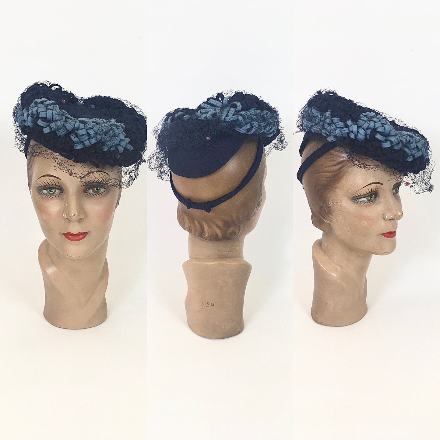 Original 1940’s Sensational Tilt Hat - In Powder Blue & Navy