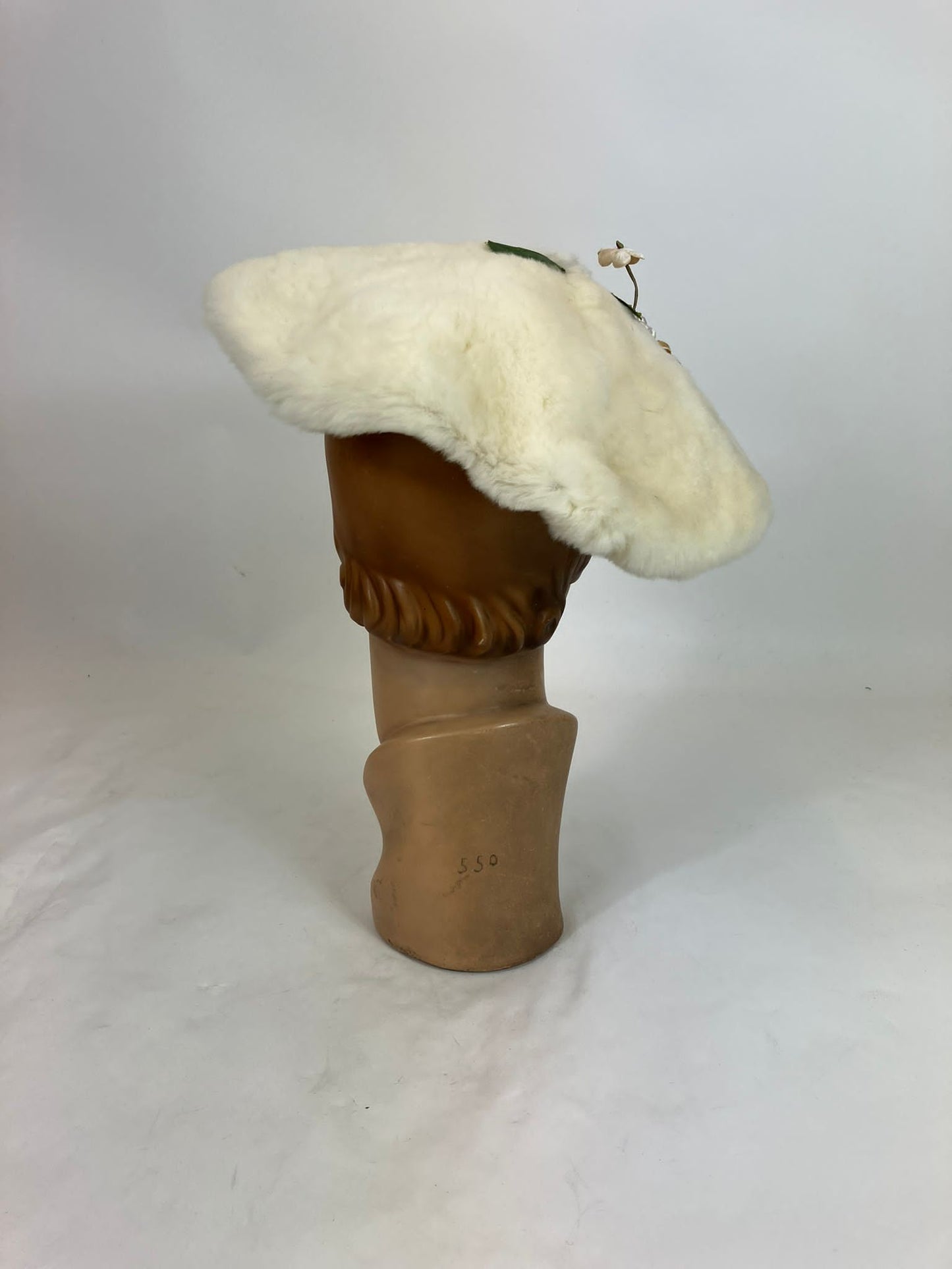 Original 1950’s Fabulous Platter/ Saucer Hat - Soft Cream Fur