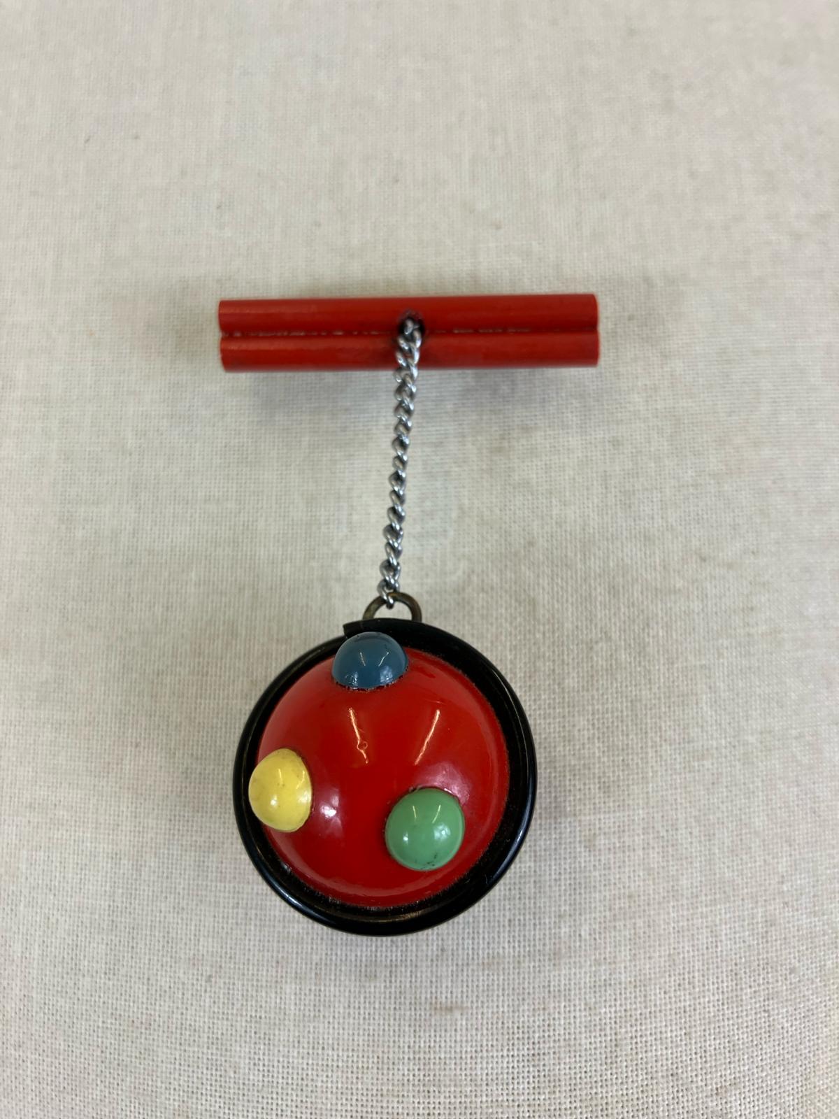 Original 40’s/ 50’s Celluloid Dangly sphere brooch - Red, Yellow, Green and Blue