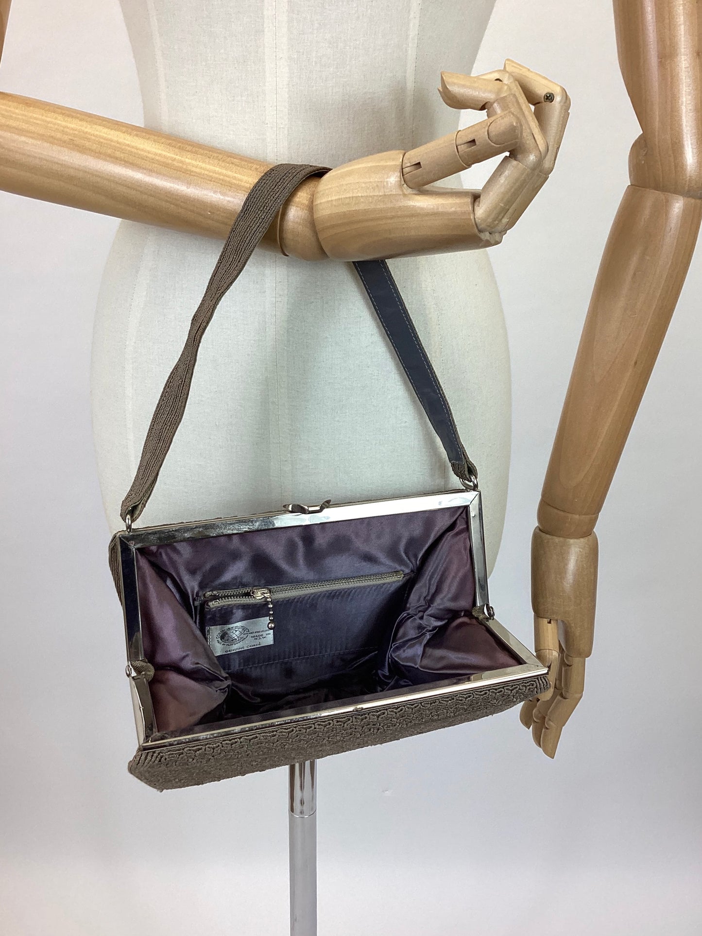 Original 40’s Fabulous shaped Corde Handbag - lighter brown / grey tone.