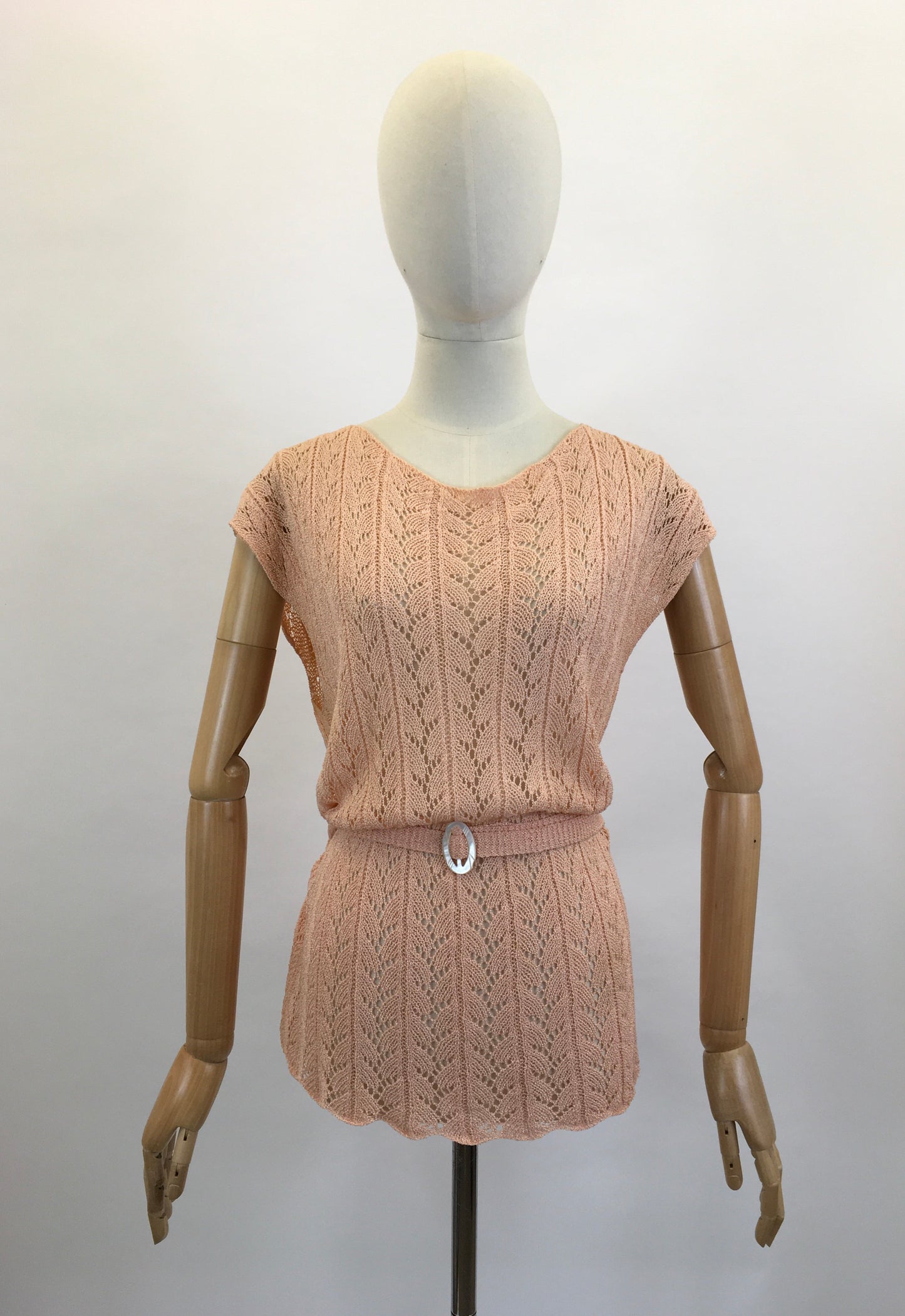 Original 1930's Fabulous Crochet Tunic - in pale peach