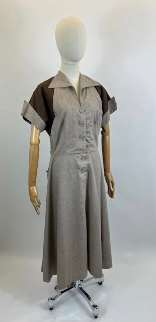 Original 1940’s Beautiful Colour Block dress - Brown and Fawn