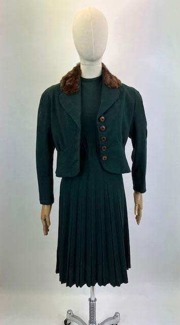 Original spectacular 2pc Dress & Jacket set - in Forest green