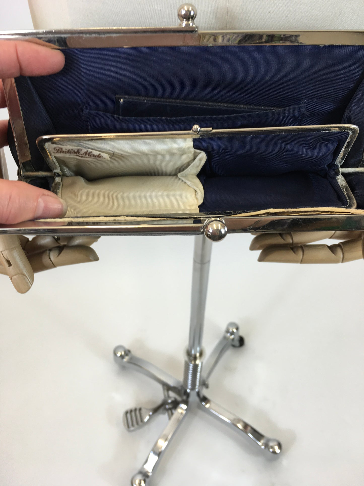 Original 30s Art Deco Clutch - Navy on a silver tone frame