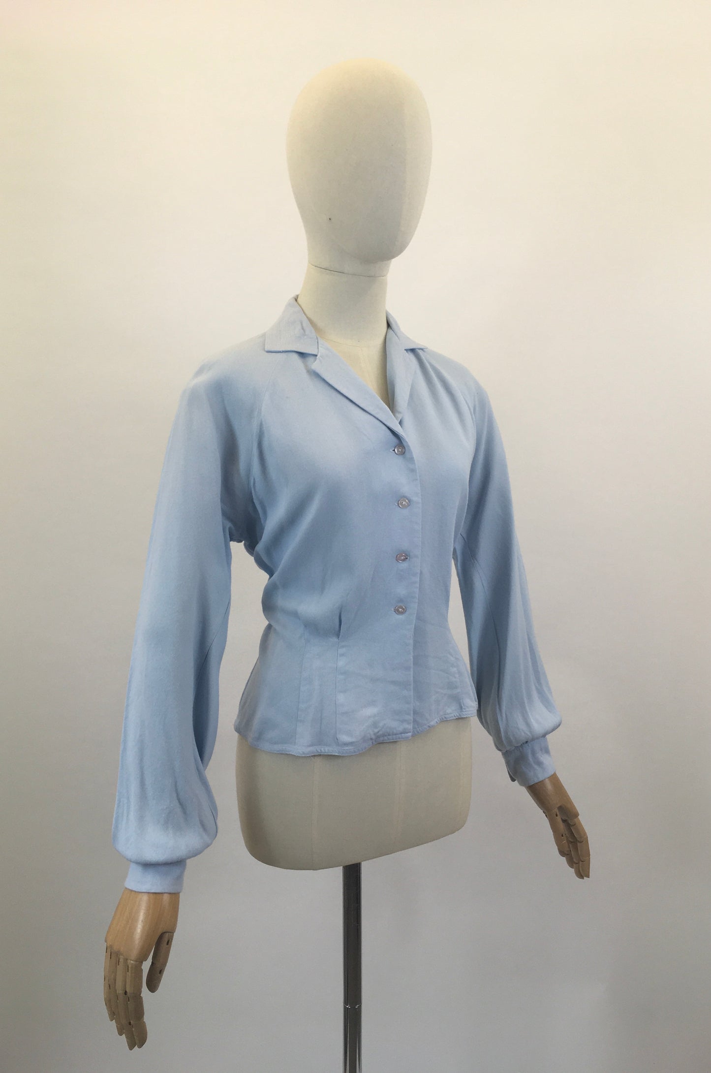 Original 1940's Long Sleeve Blouse - Cornflower Blue