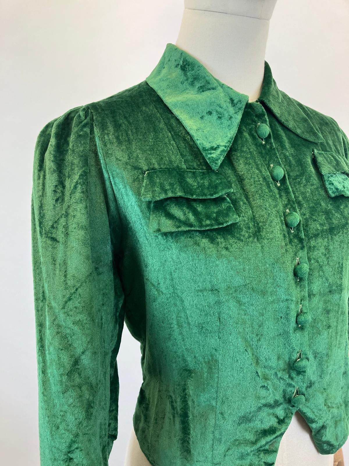 Original 1920's/30's Fabulous Silk Velvet Blouse - in Rich Green