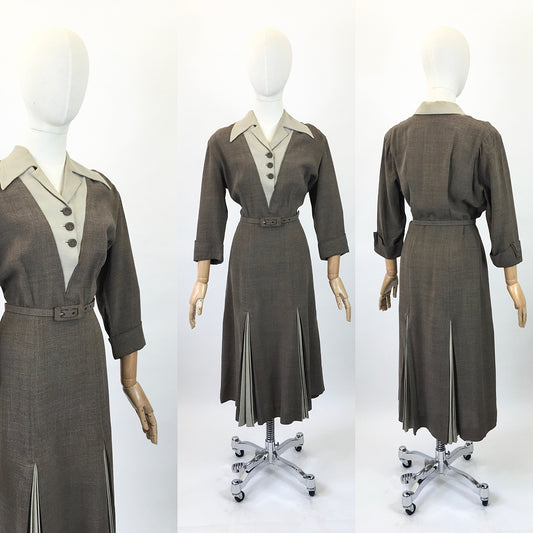 Original 40’s Beautiful Two Tone dress - Taupe and Brown colourway.