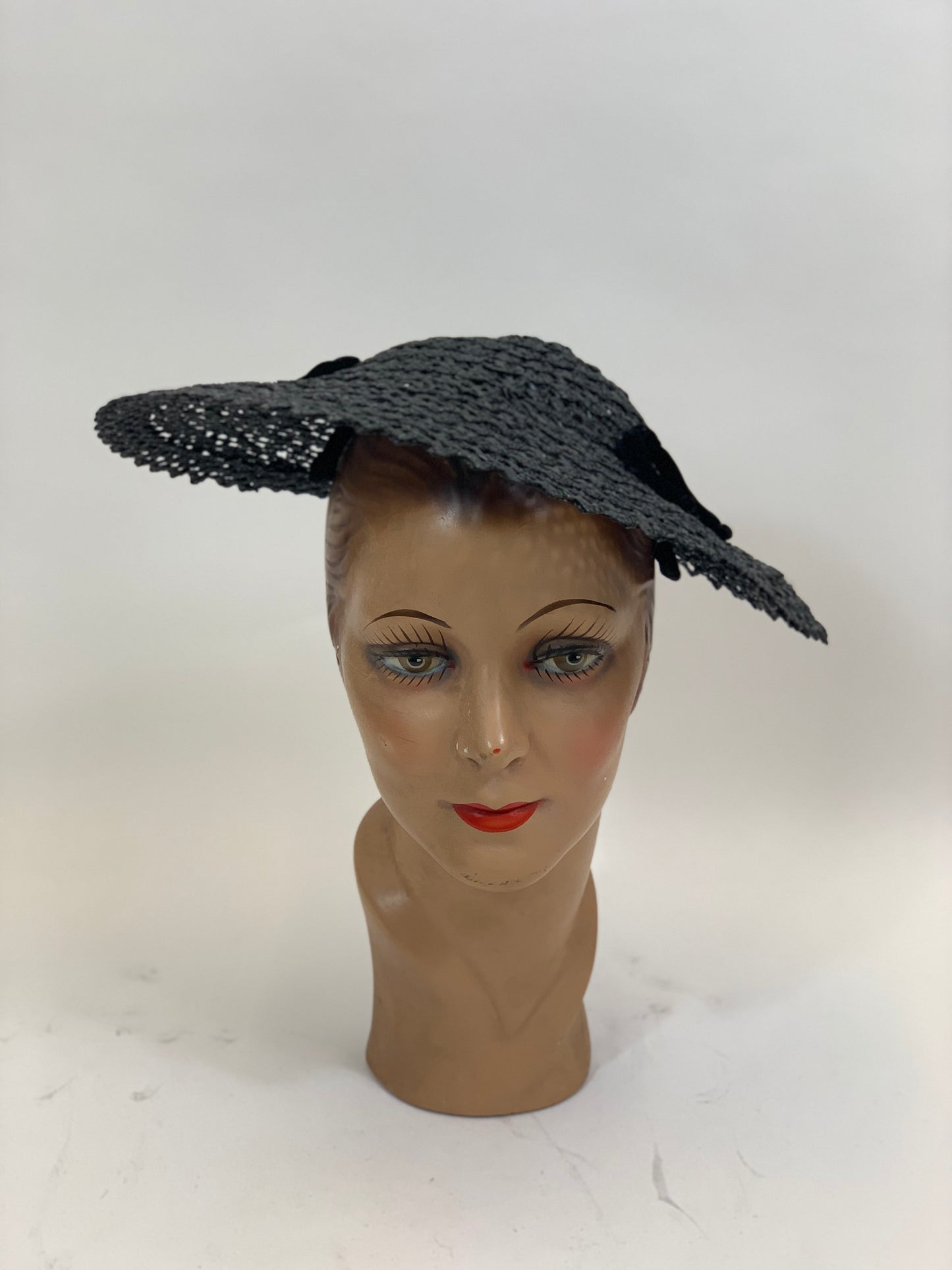 Original 1950’s Beautiful Platter Hat - in Black weave