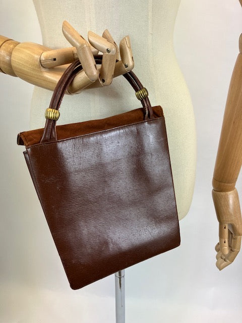 Original 1940’s Gorgeous Shaped contrast Leather/suede handbag - Brown