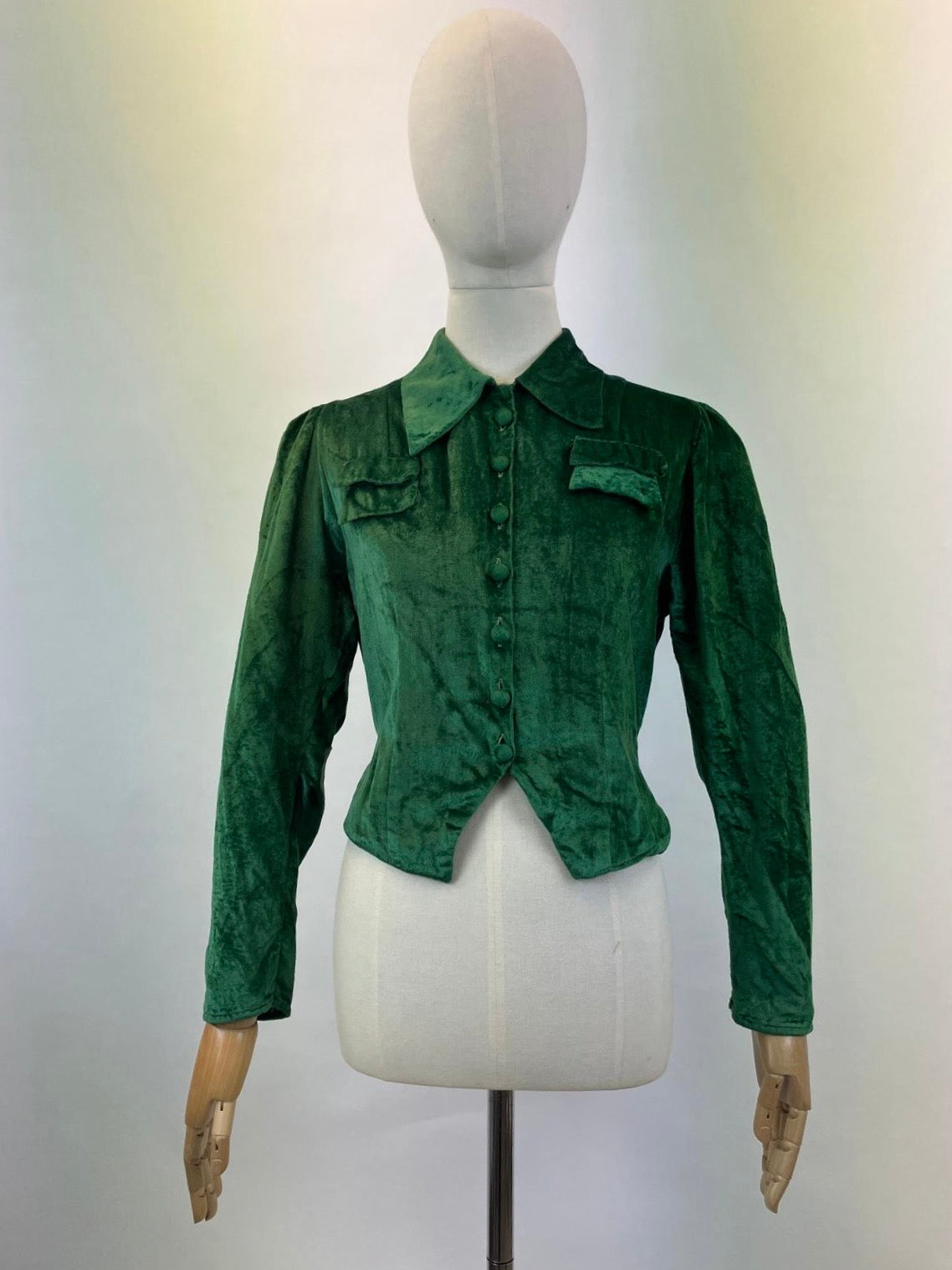 Original 1920's/30's Fabulous Silk Velvet Blouse - in Rich Green