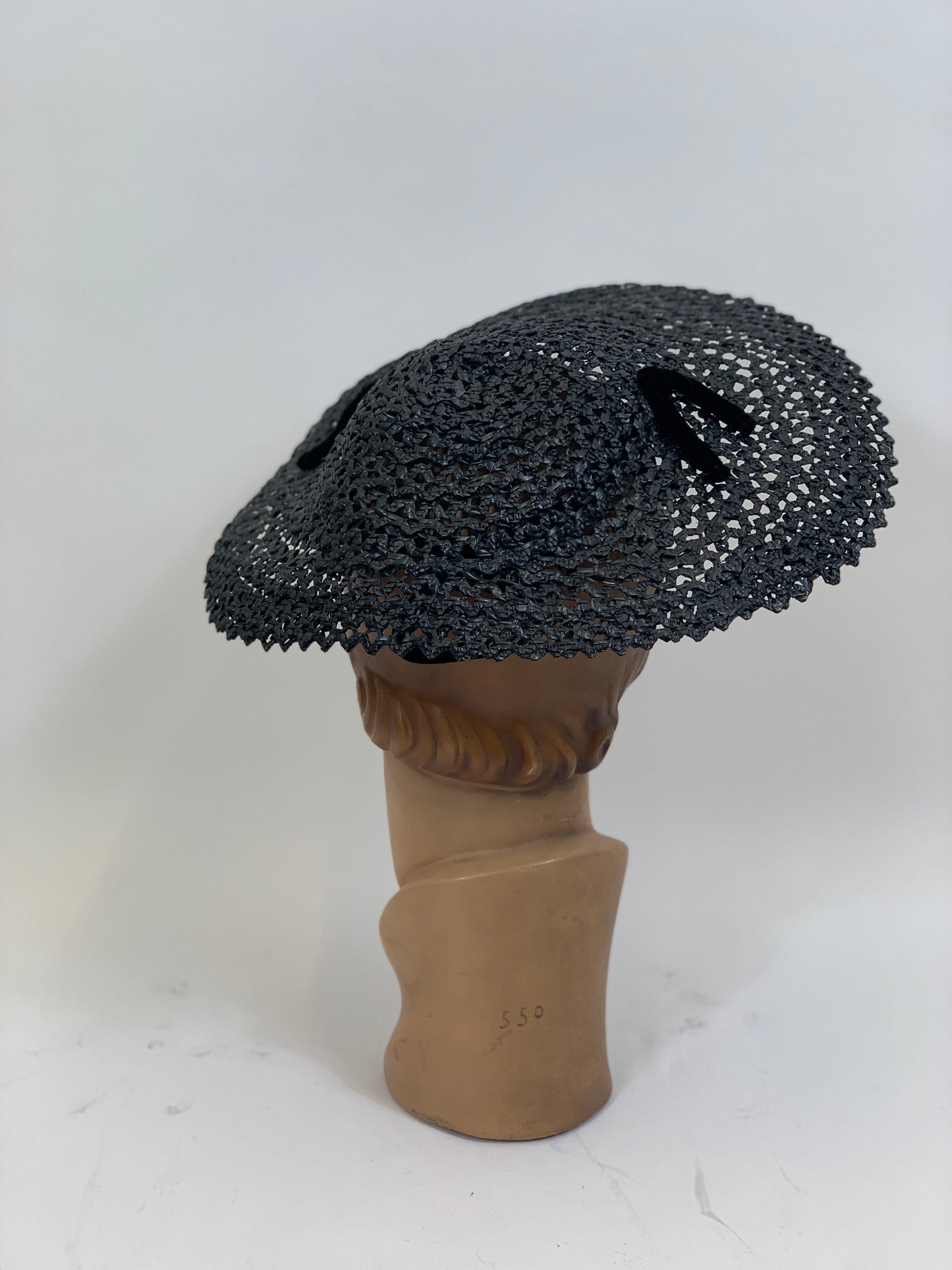 Original 1950’s Beautiful Platter Hat - in Black weave