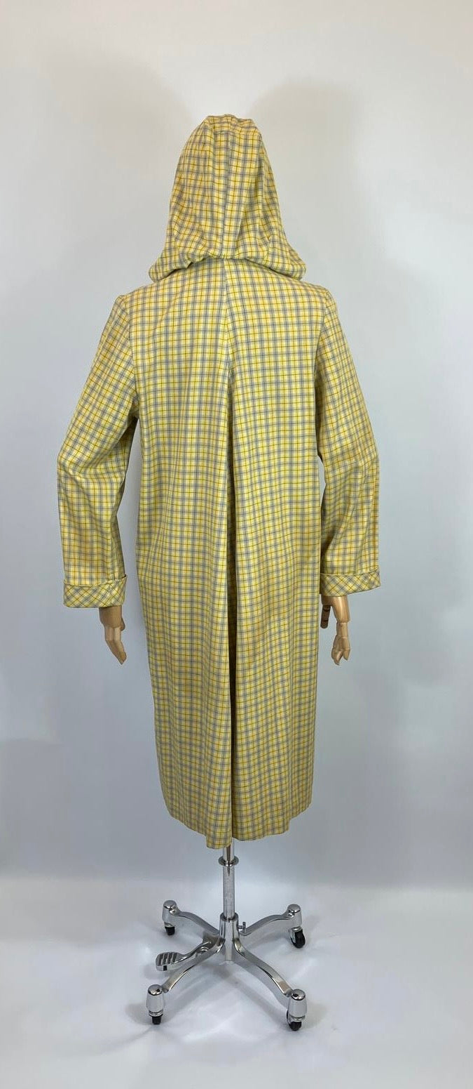 Original 1940’s RARE Hooded Rain Mac - Yellow and Grey plaid
