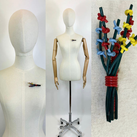 Original 1940’s Make Do & Mend Telephone Cord multicoloured brooch