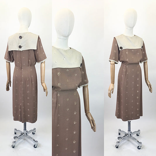 Original early 50’s Broderie Anglaise dress - in a Brown /Fawn colour combination.