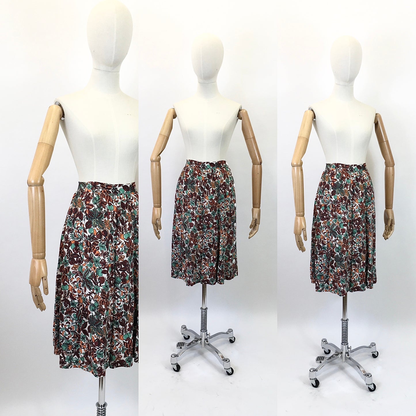 Original 1940’s Fabulous Moygashel linen Novelty print skirt - in Brown, orange and Green