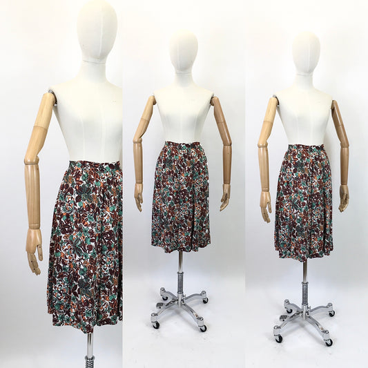 Original 1940’s Fabulous Moygashel linen Novelty print skirt - in Brown, orange and Green