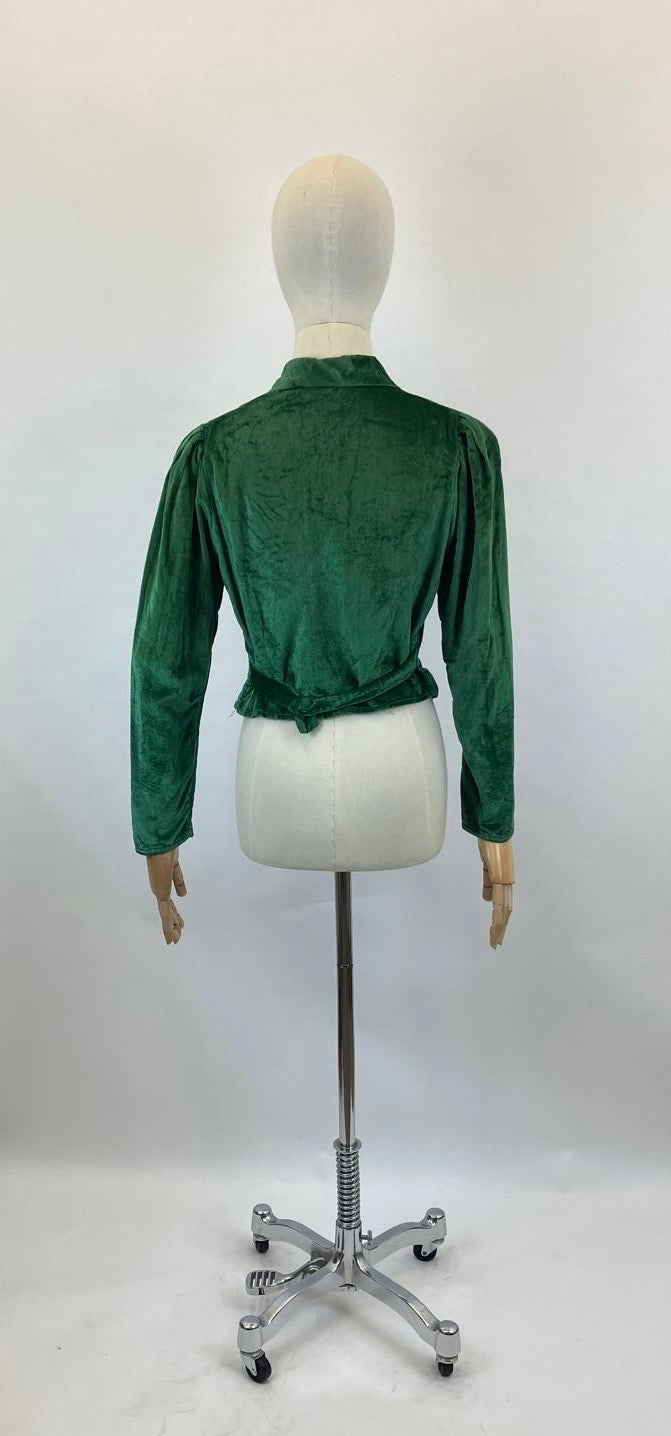 Original 1920's/30's Fabulous Silk Velvet Blouse - in Rich Green