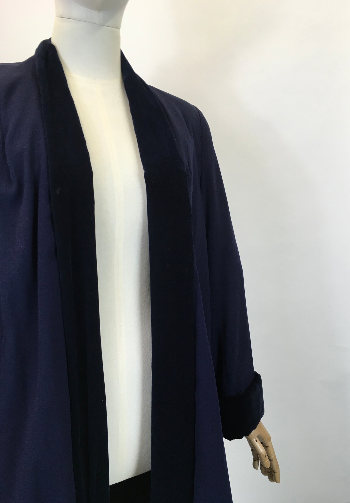 Original 1940’s Beautiful edge to edge swagger coat - Navy with Royal Navy velvet trim