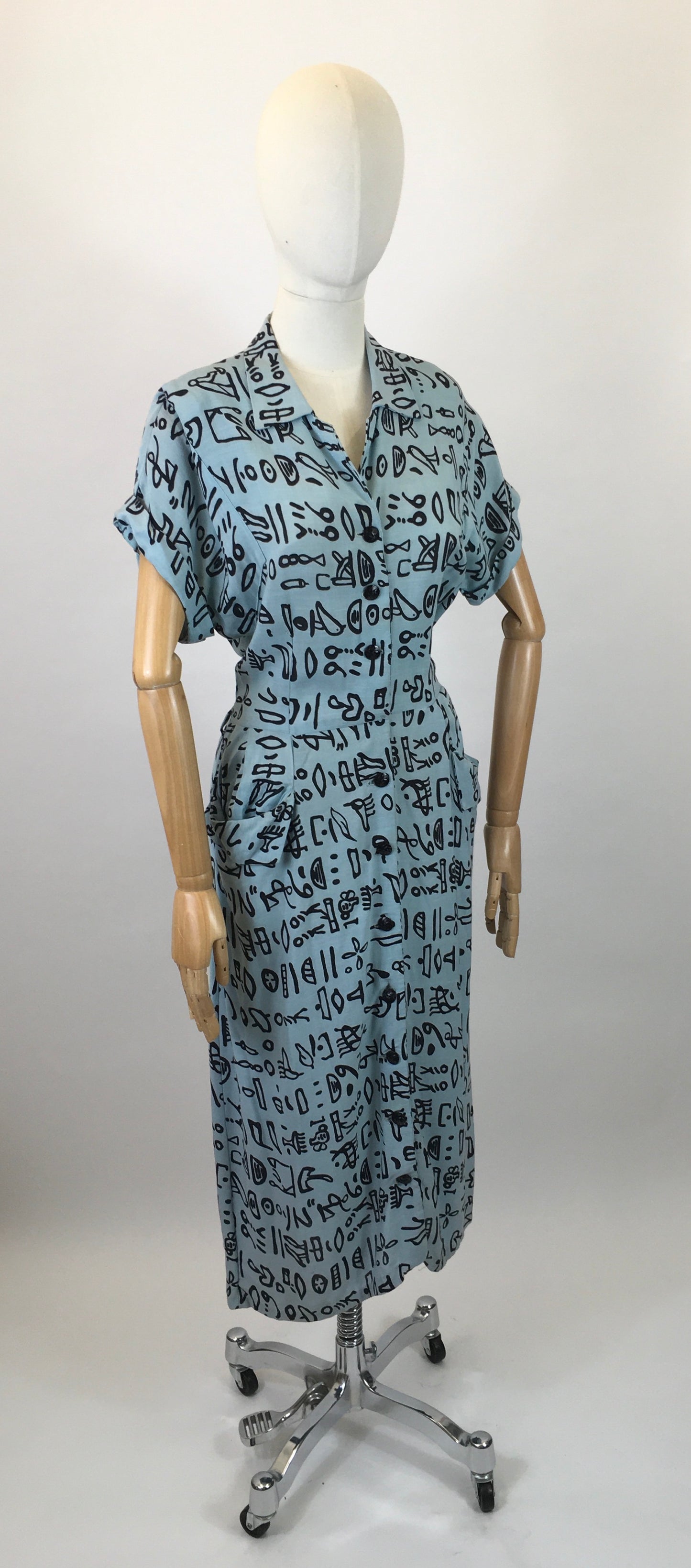 RESERVED DO NOT BUY Original 1940's Amazing Linen Novelty print - in a Gorgeous Aqua blue background