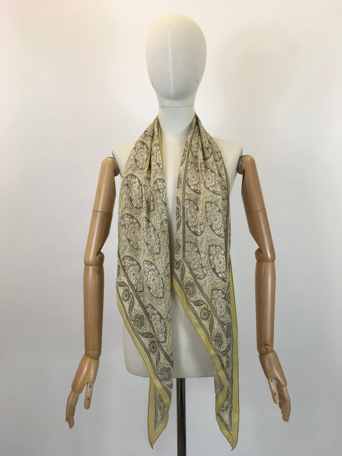 Original 1930s Darling Deco Dagger point scarf - In lemons, taupe, brown and black.
