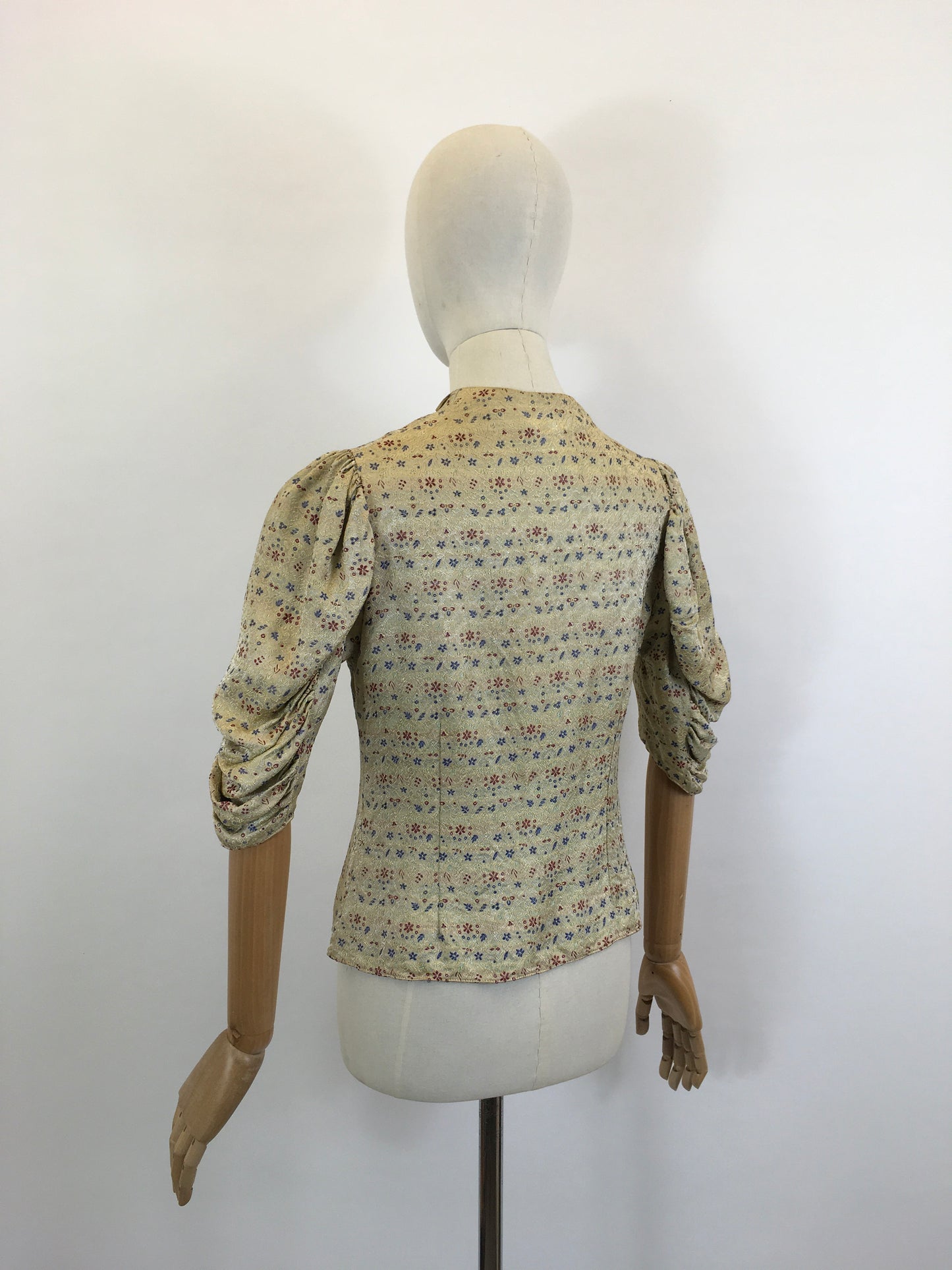 Original 1930’s Fabulous Blouse - Burgundy / Airforce Blue flowers on a bed of Gold.