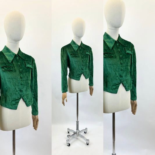 Original 1920's/30's Fabulous Silk Velvet Blouse - in Rich Green
