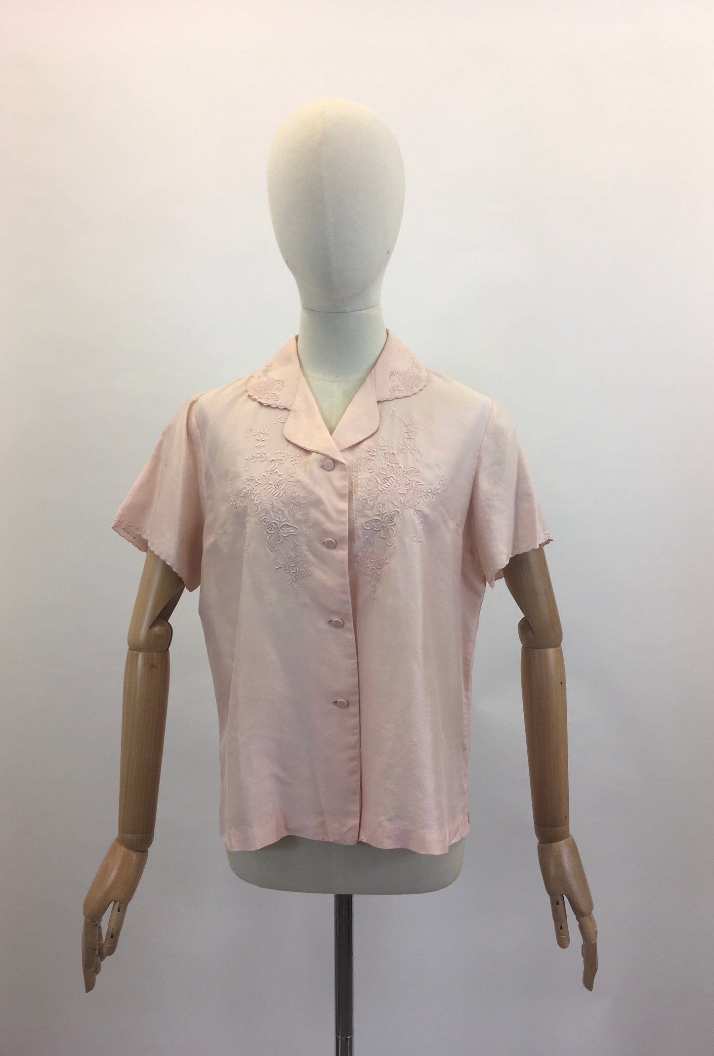 Original 1950's Embroidered Blouse - in Soft Peach