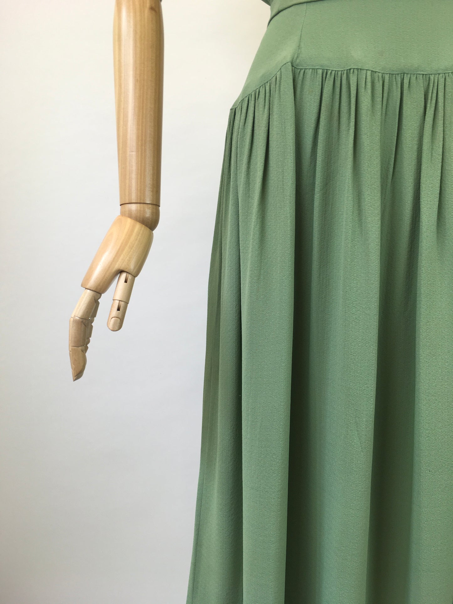 Original 1940s Beautiful Beaded Crepe dress - in a Soft Sage Green colourway