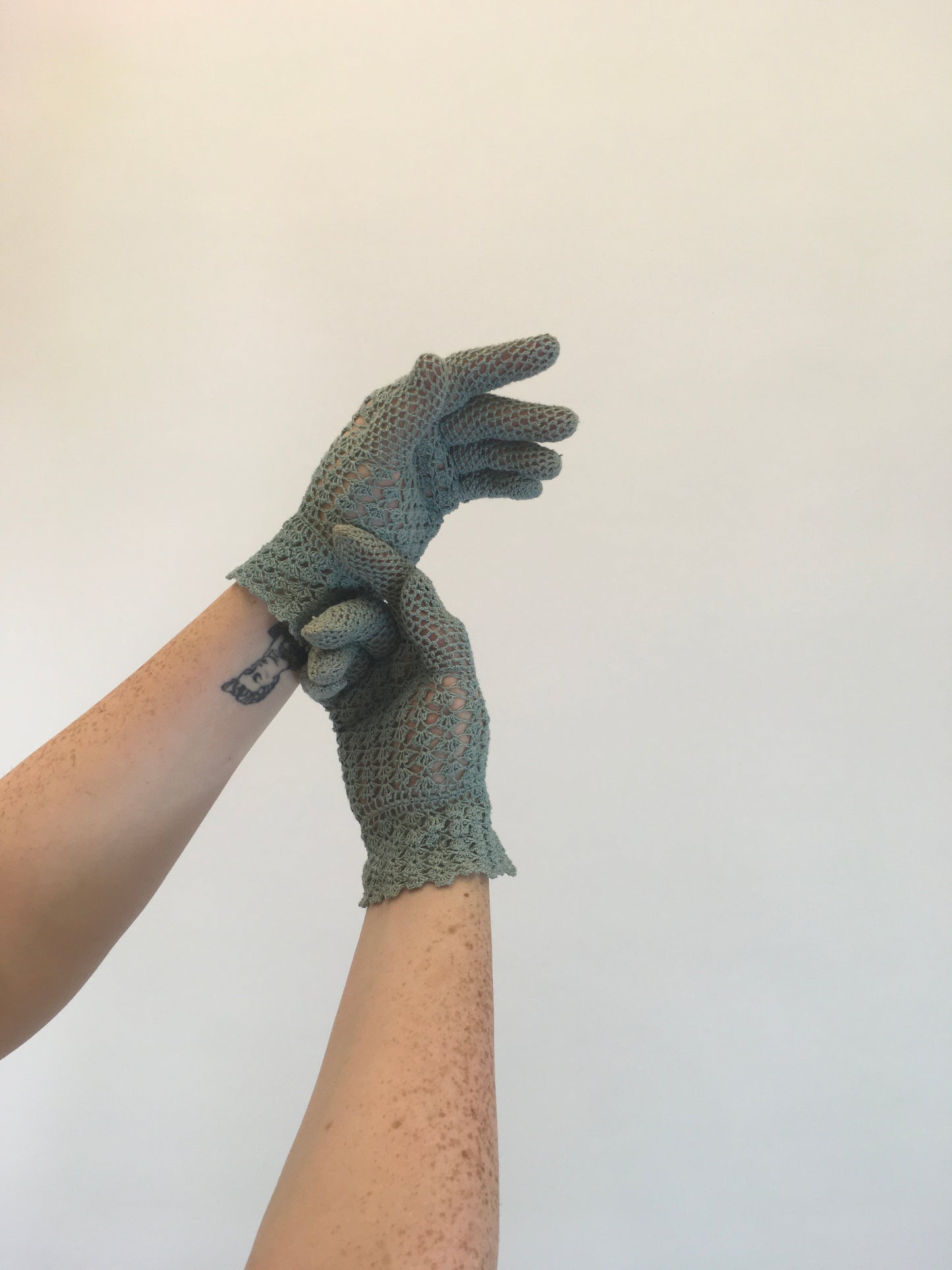 Original 40’s Fine Crochet Gloves - In A Pale Powder Blue