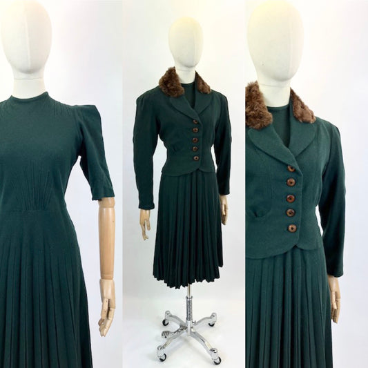 Original spectacular 2pc Dress & Jacket set - in Forest green