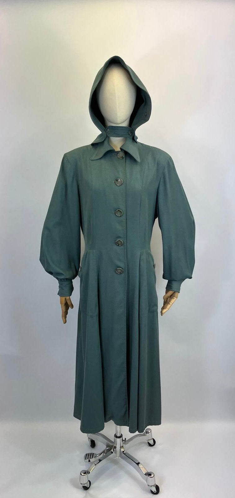 Original 1940’s RARE Amazing Hooded Rain Coat - in Airforce Blue