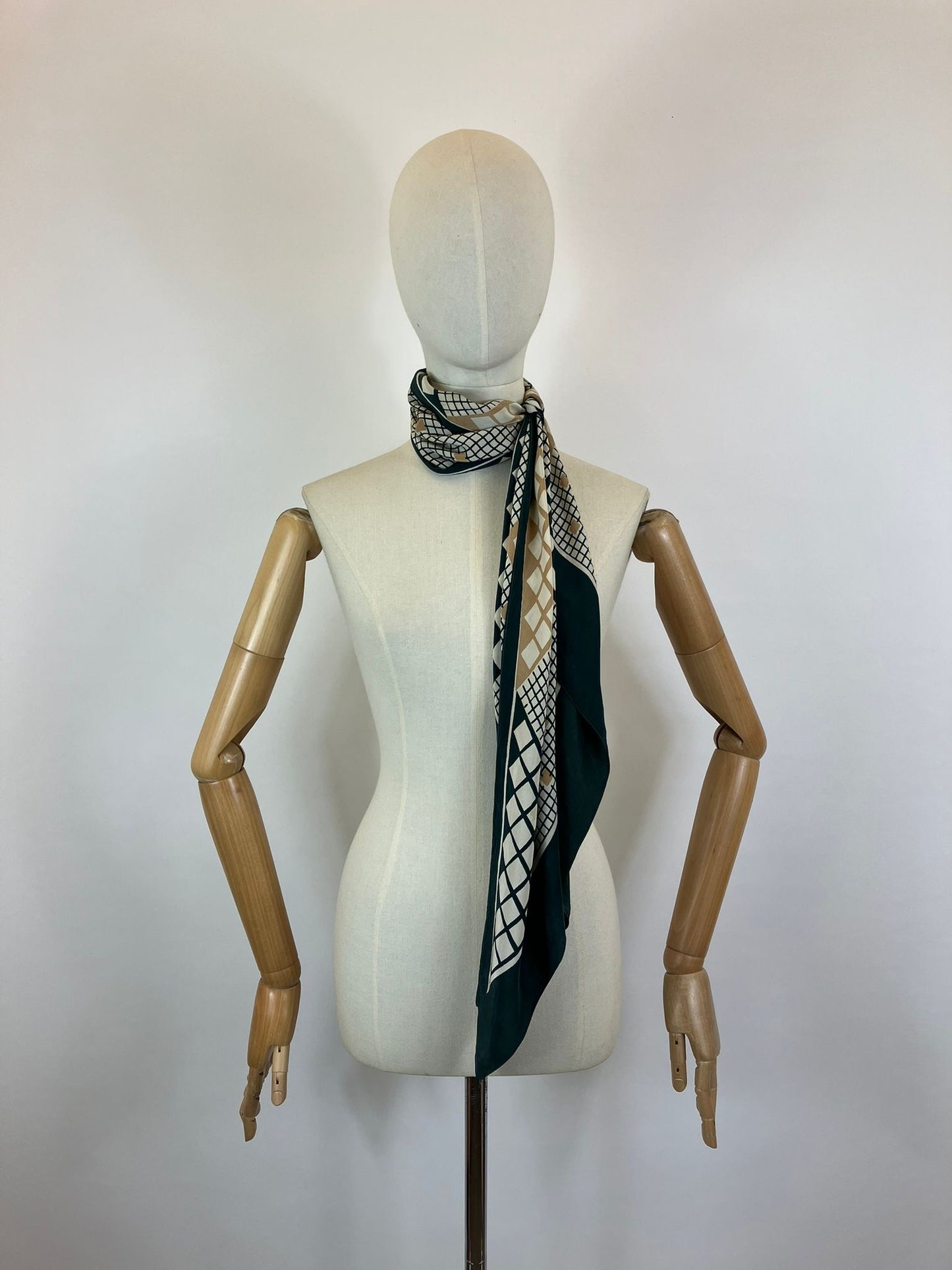 Original 1920’s/30’s Silk Dagger Point Scarf - Green, Brown and Taupe