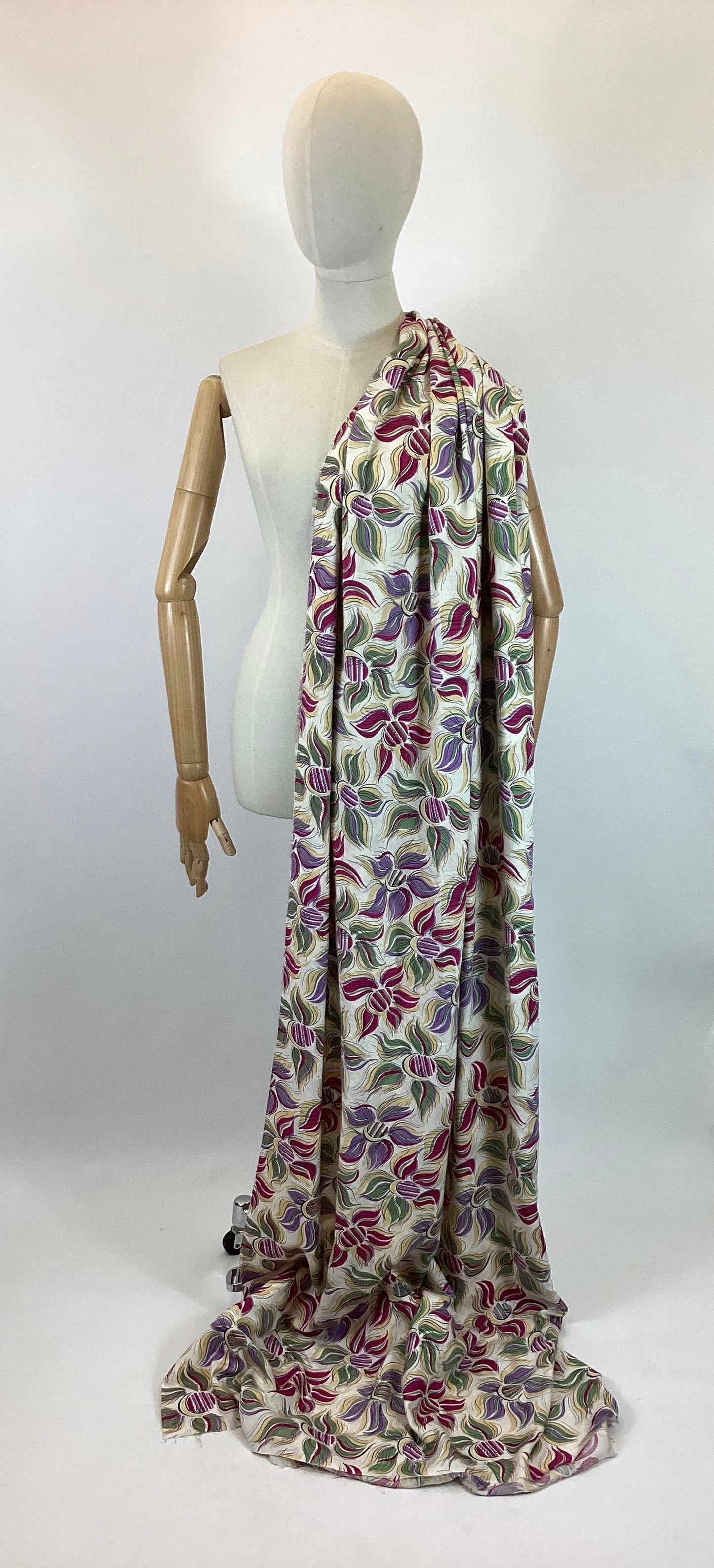 Original 1940’s Fabulous Dressmaking fabric - Hot Fuchsia, lilac, sage, buttermilk yellow on a bed of cream