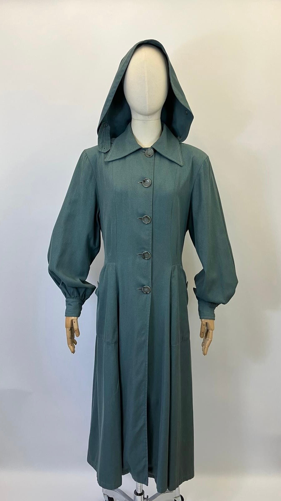 Original 1940’s RARE Amazing Hooded Rain Coat - in Airforce Blue