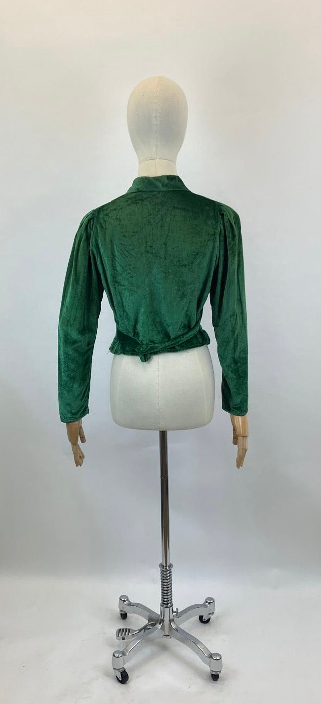 Original 1920's/30's Fabulous Silk Velvet Blouse - in Rich Green