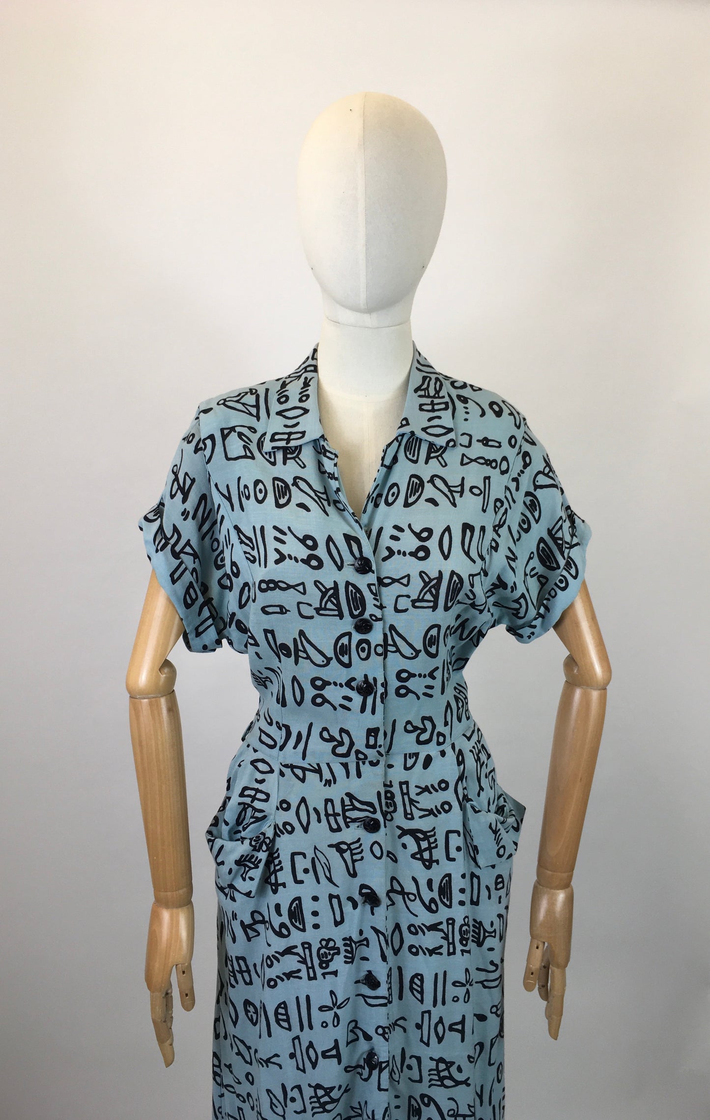 RESERVED DO NOT BUY Original 1940's Amazing Linen Novelty print - in a Gorgeous Aqua blue background