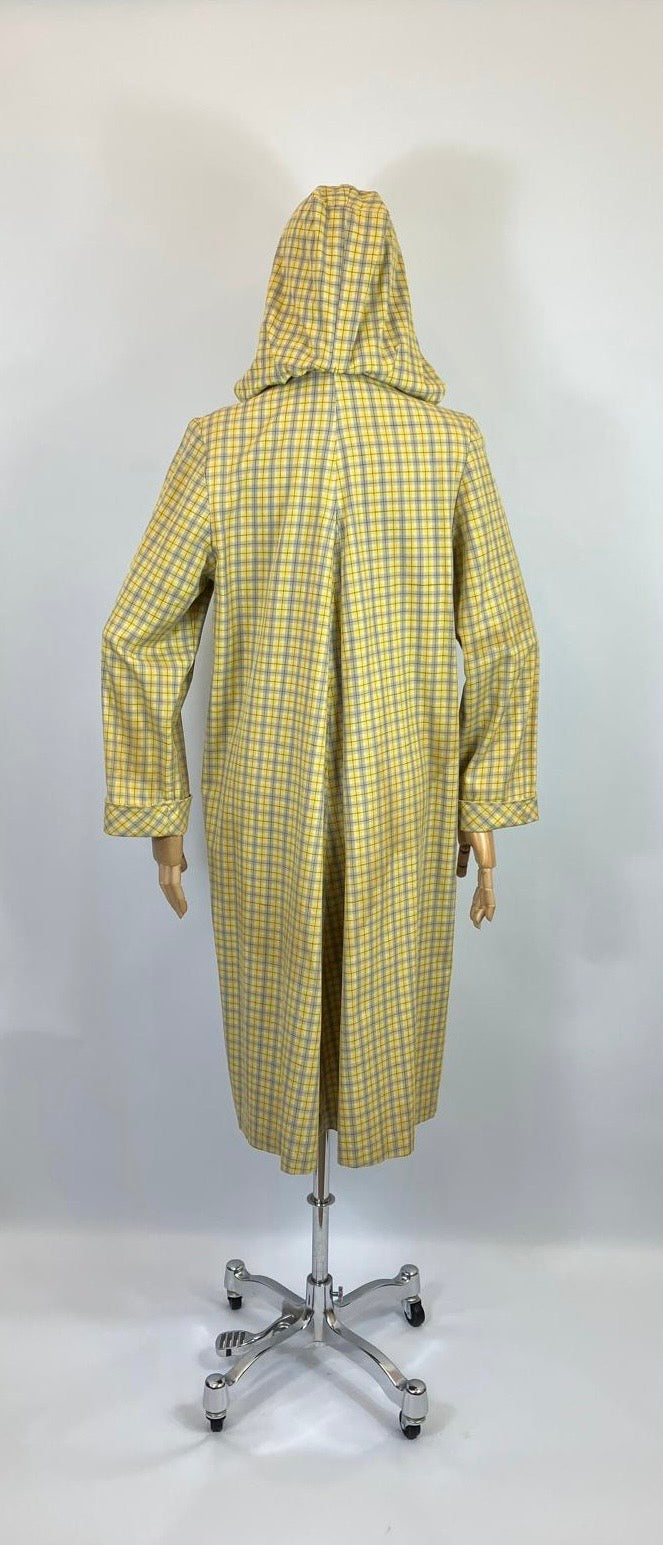 Original 1940’s RARE Hooded Rain Mac - Yellow and Grey plaid