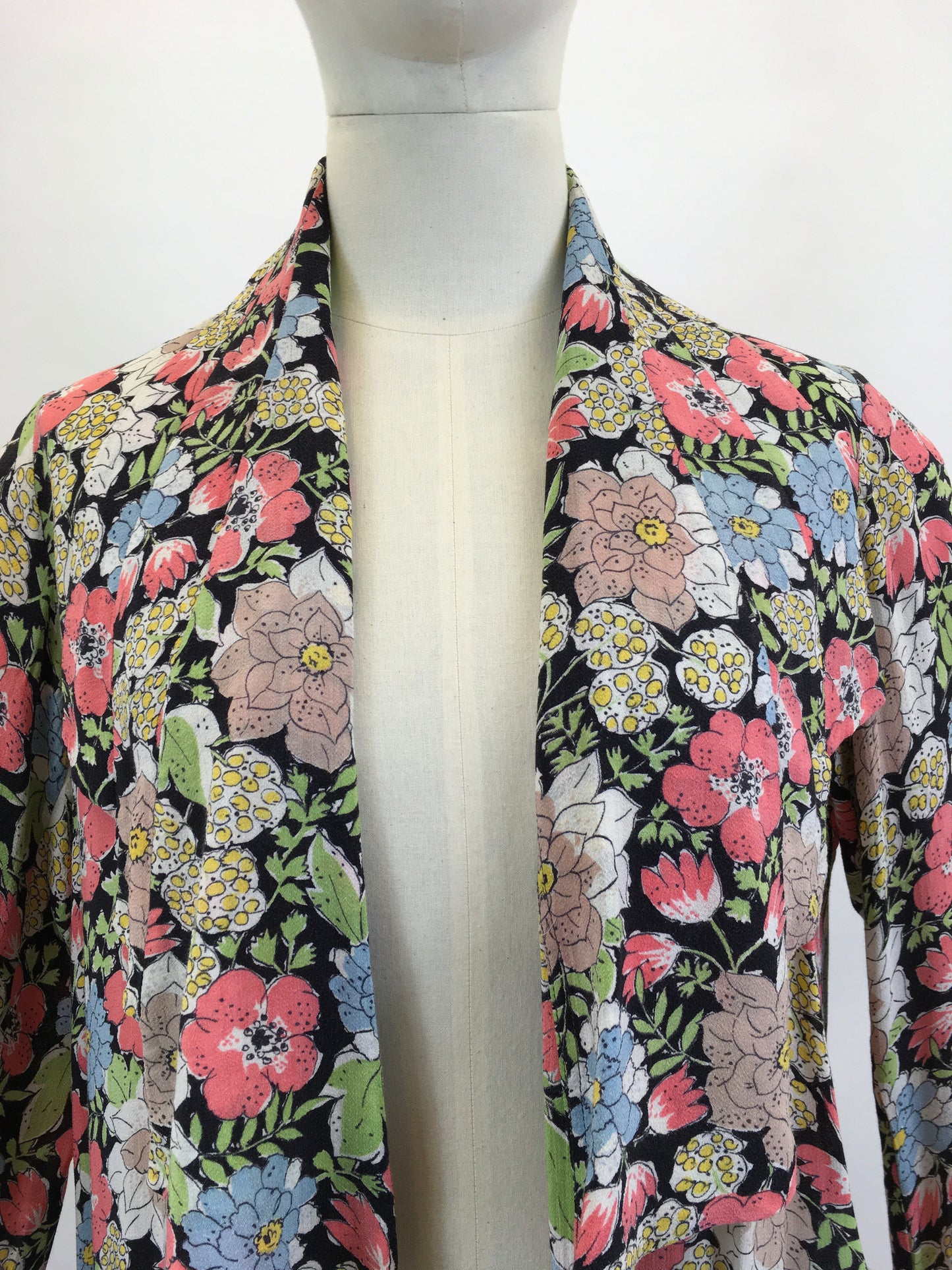 Original 1930’s Gorgeous Floral Summer Coat - Cornflower Blue, Dusky Pink, Primrose Yellow and Pistachio Green flowers
