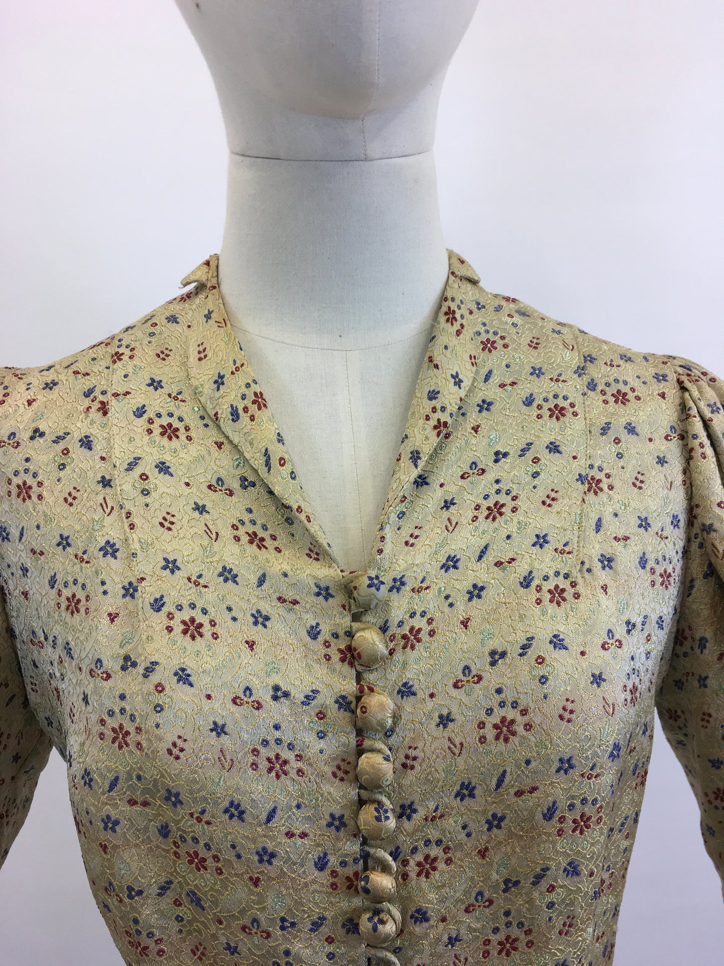 Original 1930’s Fabulous Blouse - Burgundy / Airforce Blue flowers on a bed of Gold.