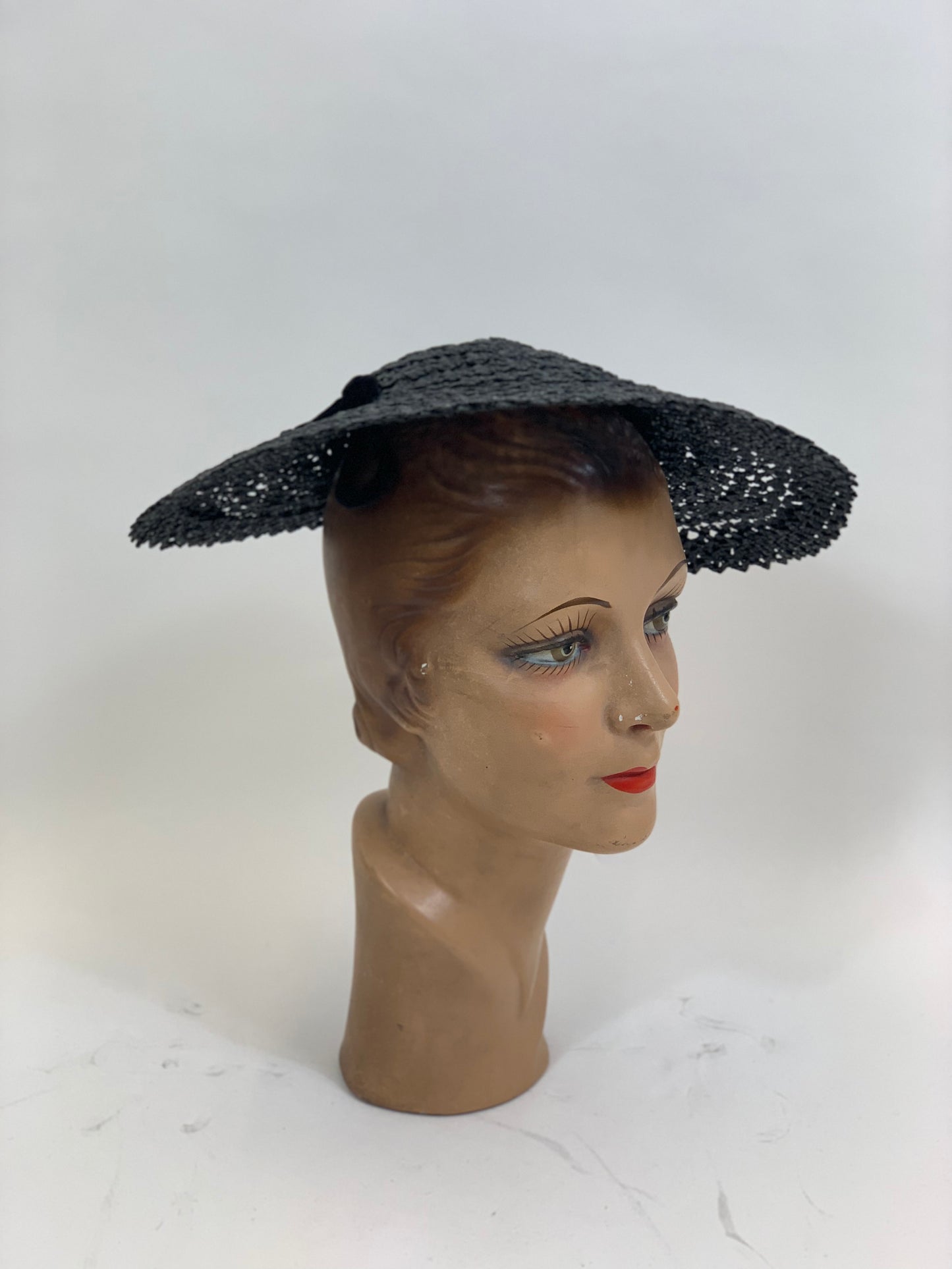 Original 1950’s Beautiful Platter Hat - in Black weave