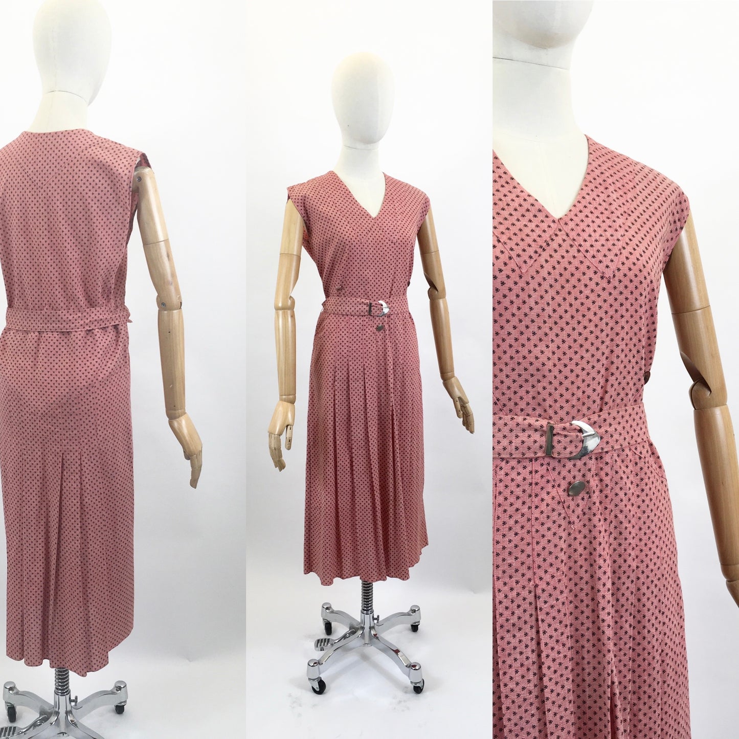 Original Late 1930's Beautiful dress - in Coral Pink with original belt