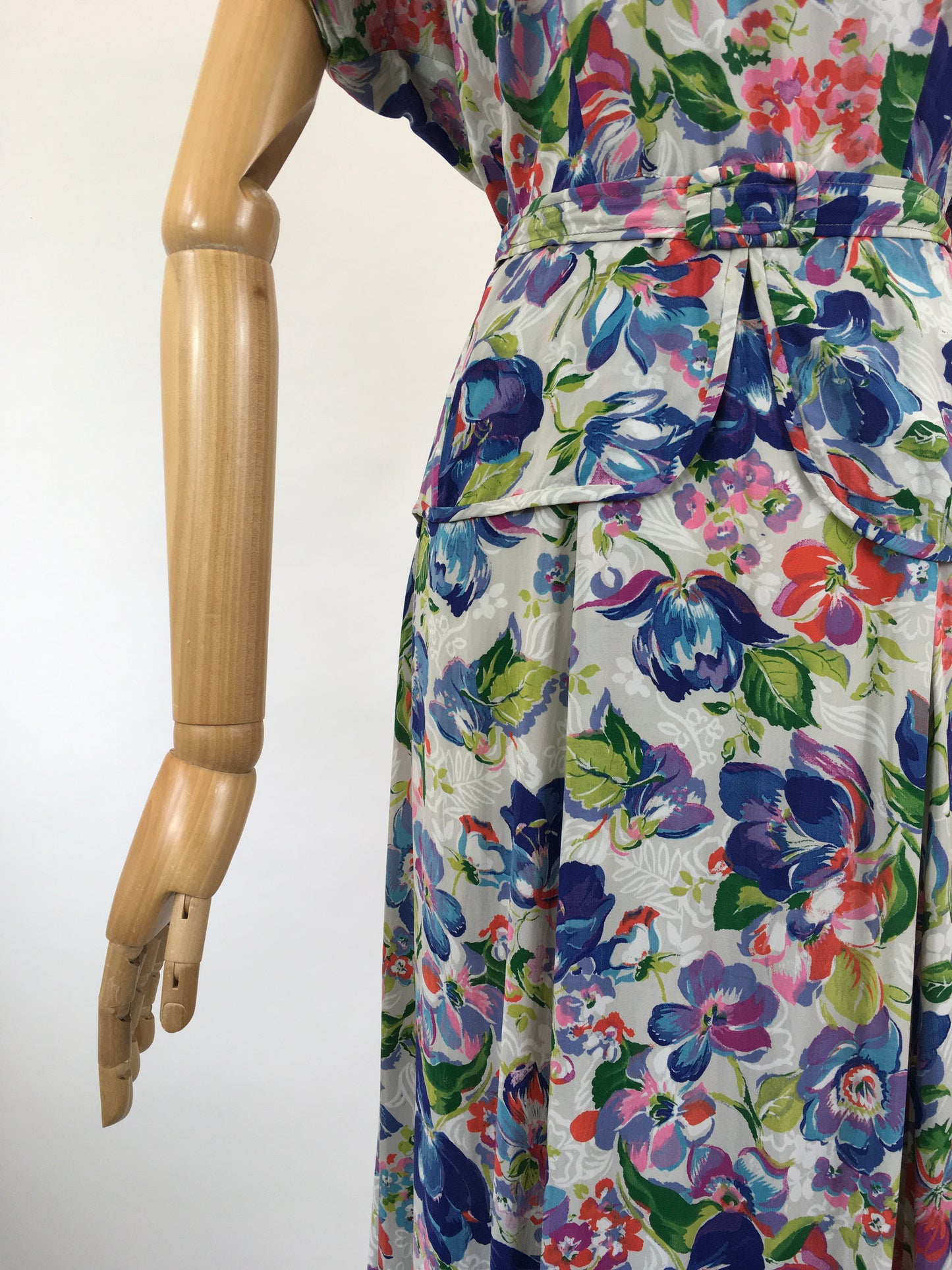 Original 1940’s Beautiful Floral Dress - Multicoloured of Blues, Corals, Fuschia Pink, Mauve and Teal