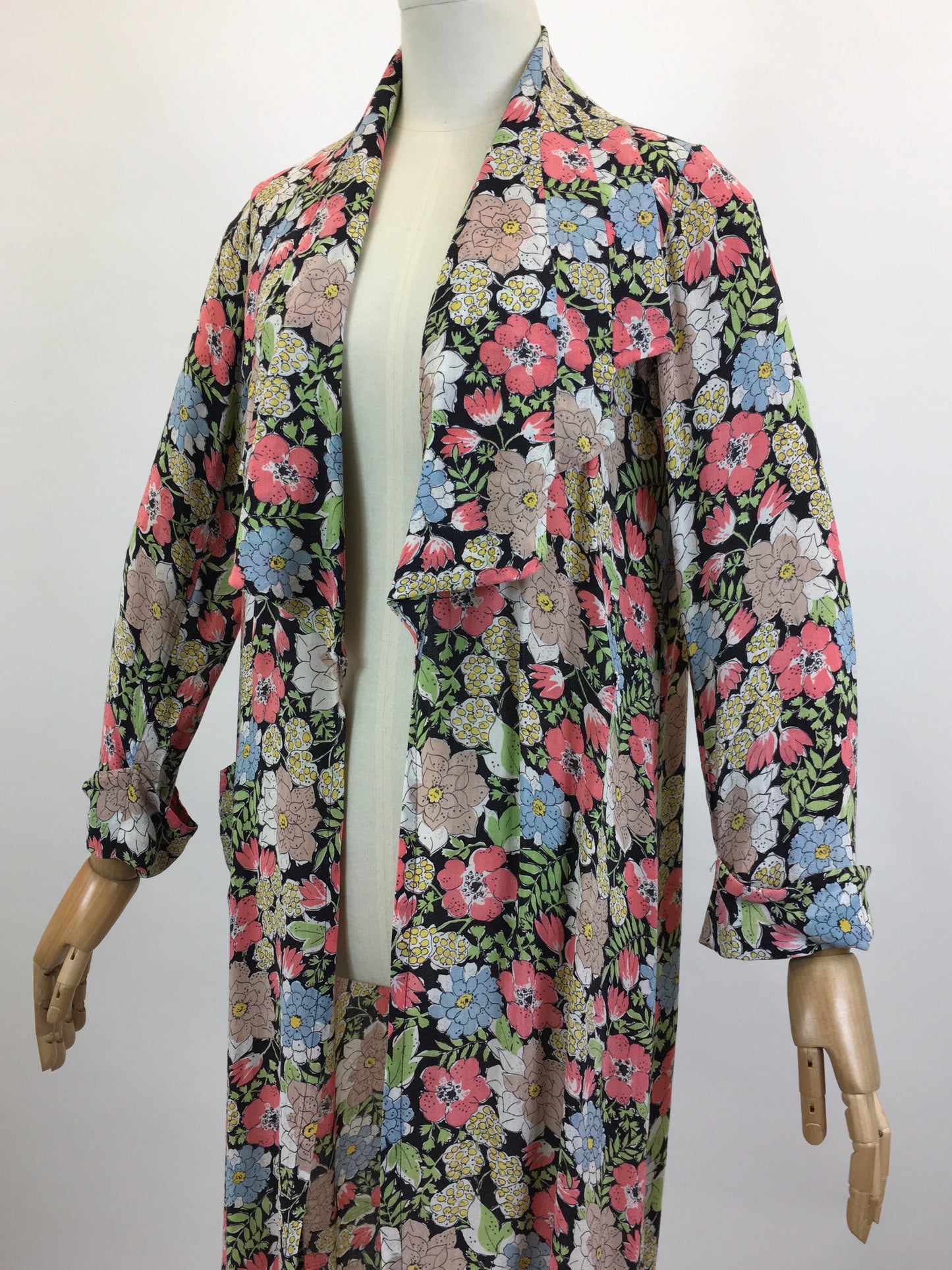 Original 1930’s Gorgeous Floral Summer Coat - Cornflower Blue, Dusky Pink, Primrose Yellow and Pistachio Green flowers