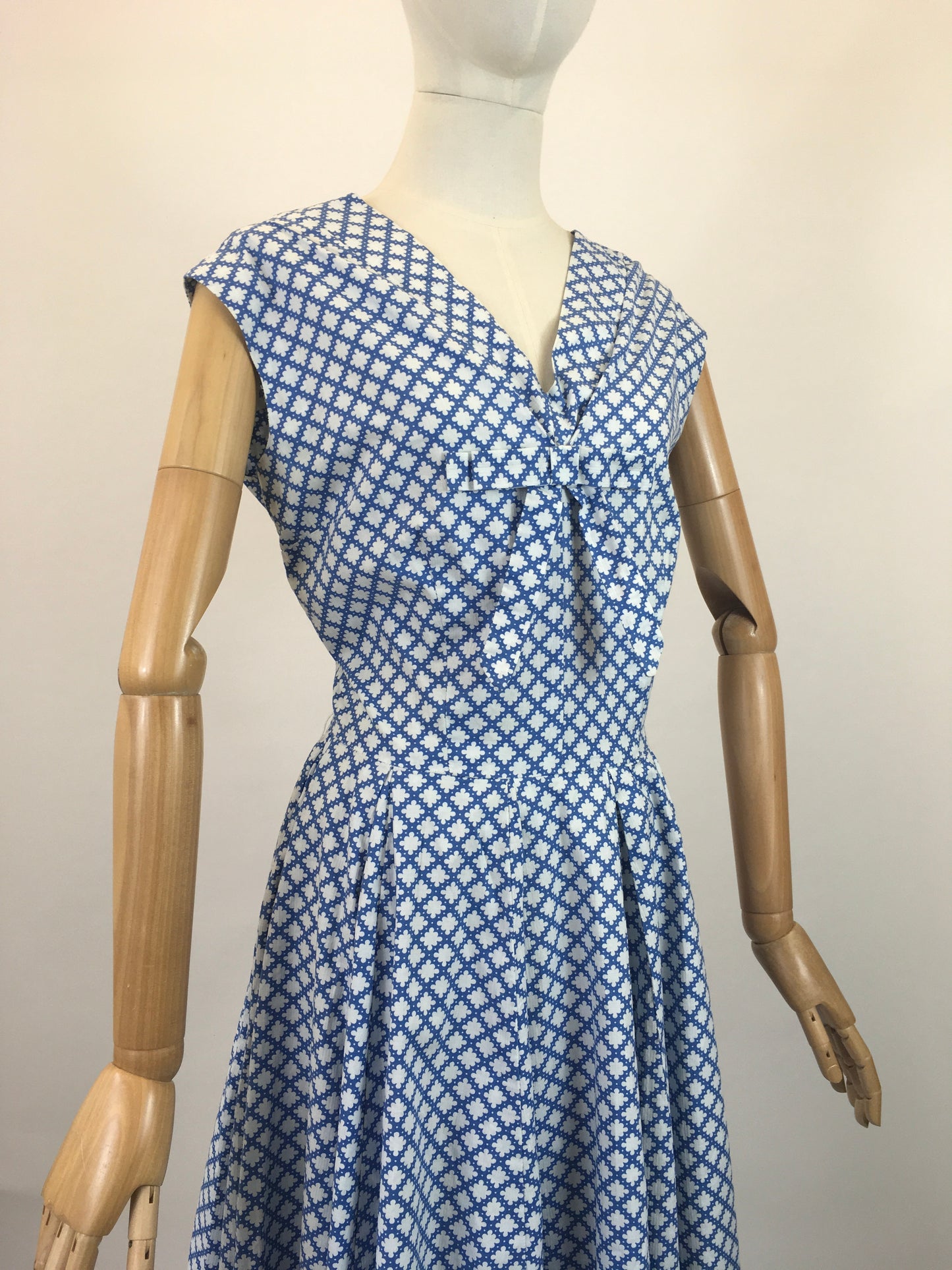 Original 1950s Fabulous Cotton Day dress- in Powder Blue and White