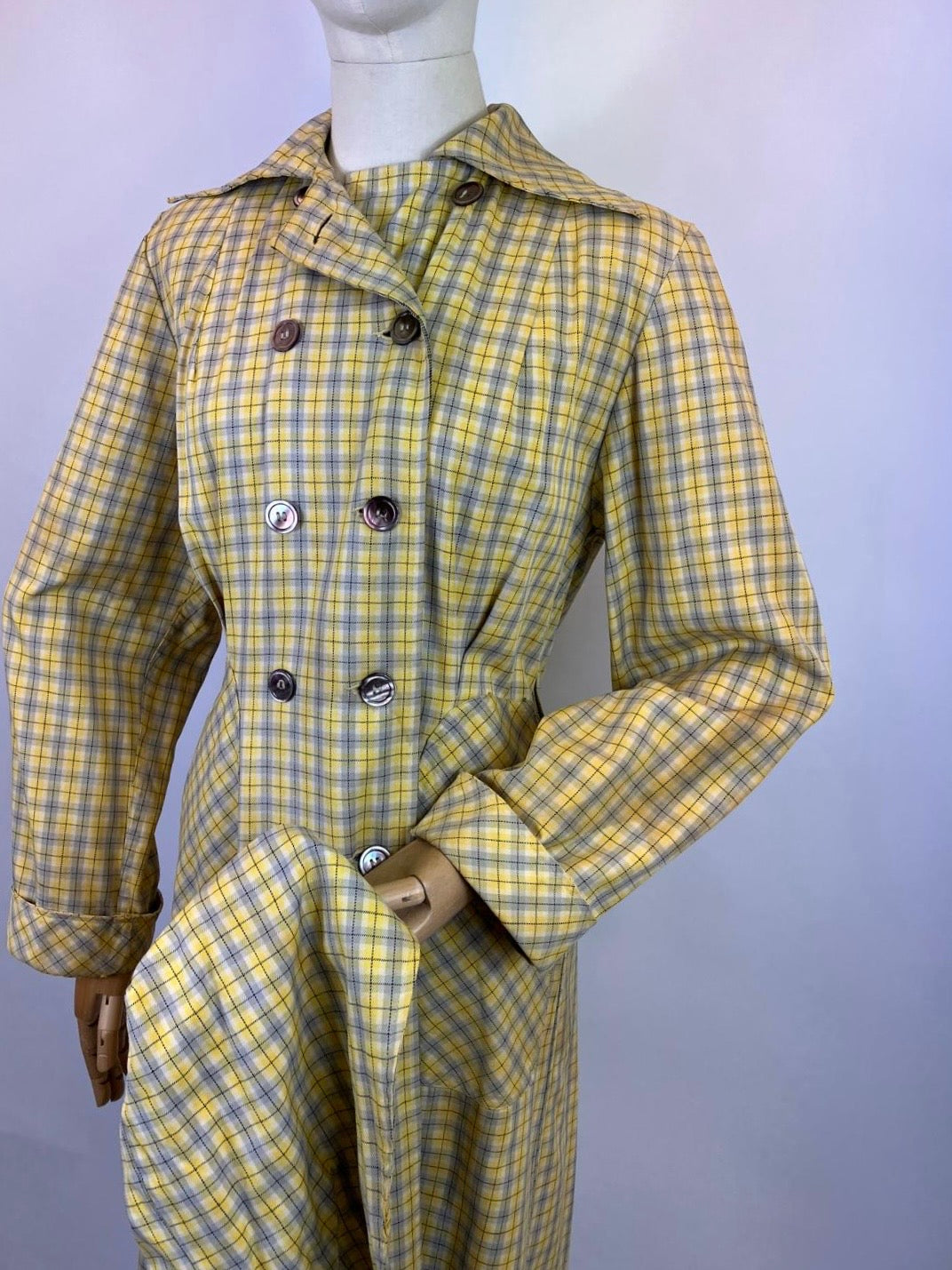 Original 1940’s RARE Hooded Rain Mac - Yellow and Grey plaid