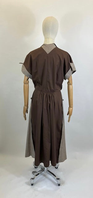 Original 1940’s Beautiful Colour Block dress - Brown and Fawn
